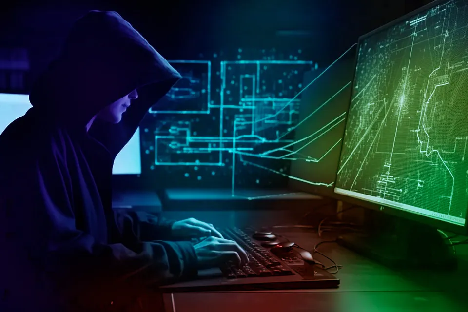 Hooded figure working on computer (source: https://makemecybersafe.com/2024/06/what-is-the-cyber-threat-landscape/)